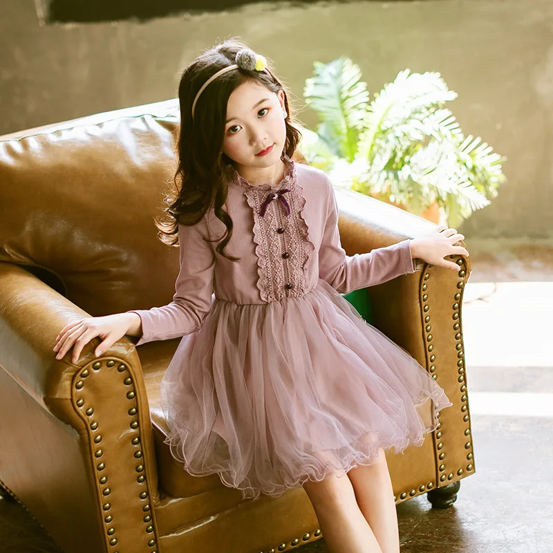 New 2019 Teen Girls Dresses for Party and Wedding Long Sleeves Lace Princess Clothes Birthday Costumes Children Clothing | Детская