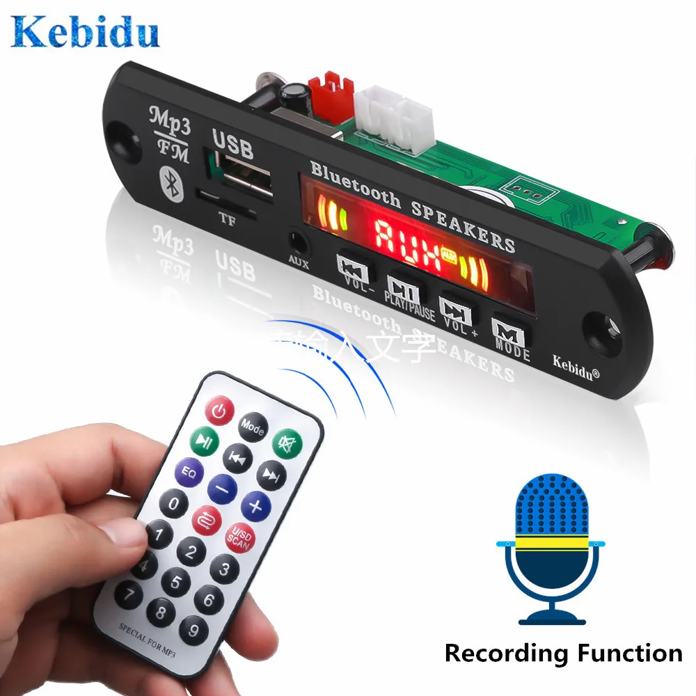 KEBIDU 2x3 Вт усилитель Bluetooth5.0 MP3 WMA WAV декодер плата Hands free с функцией записи USB/FM/TF/AUX