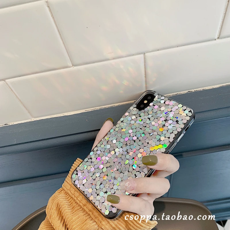 Цветной блестящий чехол с блестками для iphone X XS MAX XR 10 7 8 6 6s Plus Модный Лазерный Блестящий Мягкий из ТПУ|Бамперы|