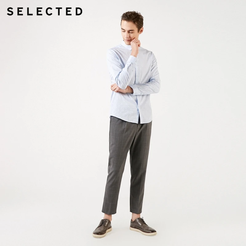 Мужская Облегающая рубашка в горошек с длинными рукавами 100% хлопок 419105565 | одежда