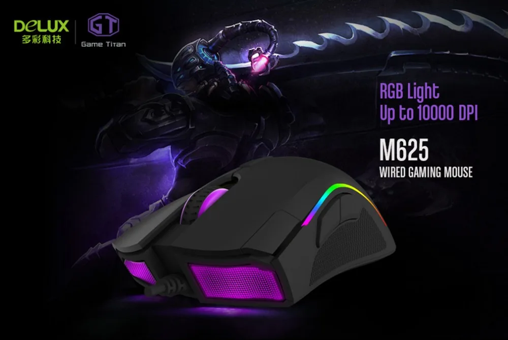 Delux M625 игровая мышь USB Проводная оптическая мышь RGB с подсветкой 5000 dpi для геймеров, игр, офиса