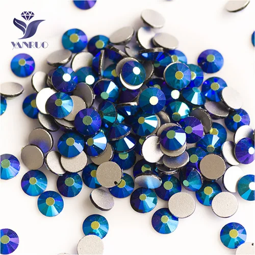 YANRUO 2058 Стразы без горячей фиксации с плоской задней частью, стеклянные стразы для клея, сделай сам, лаки для ногтей, камни для рукоделия - Цвет: Jet AB