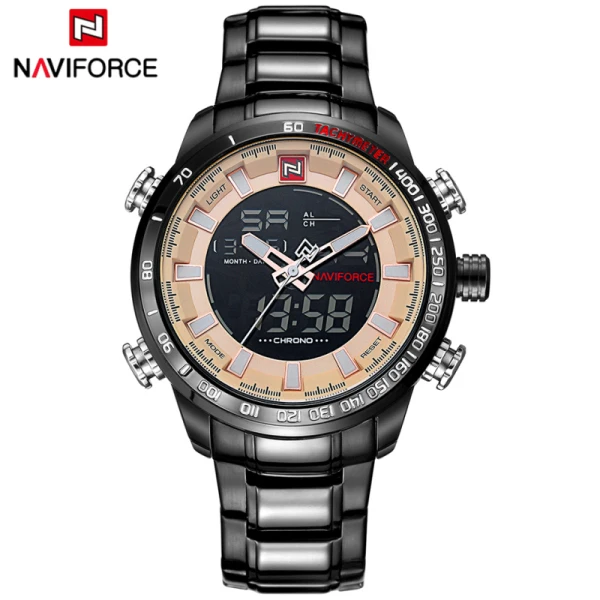 Black gold NAVIFORCE Мужские кварцевые аналоговые часы Роскошные светодиодный светодиодные спортивные наручные часы водостойкие мужские часы Relogio Masculino - Цвет: Black gold