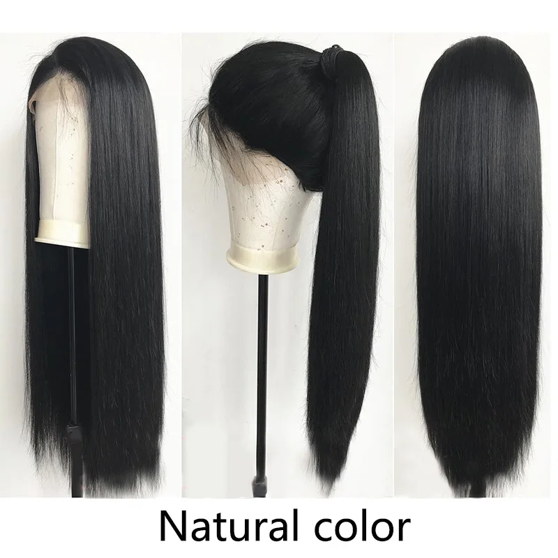 natural color 13x6 150% Синтетические волосы на кружеве человеческие волосы парики предварительно вырезанные для черный Для женщин Реми бразильские прямые волосы Синтетические волосы на кружеве парик с детскими волосами - Цвет: natural color