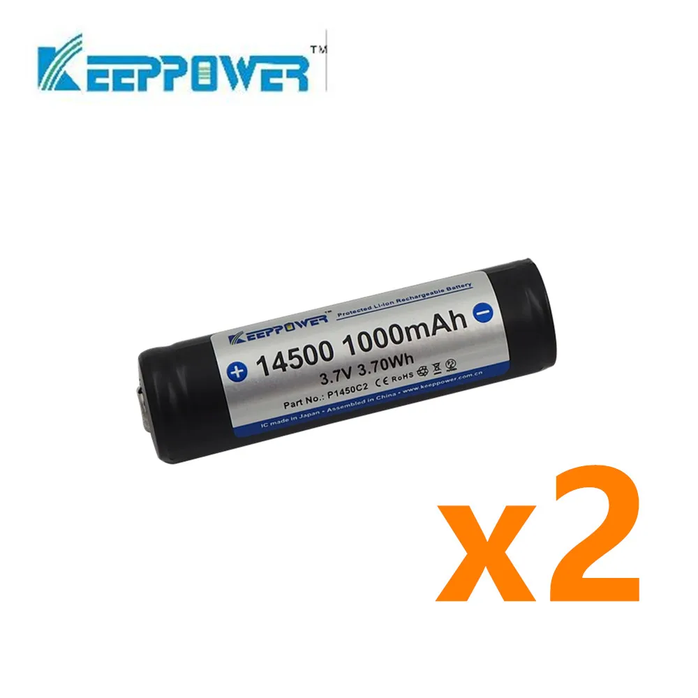 2 шт Keeppower 14500 1000mAh 3,7 V 3.70Wh Защищенный Литий-ионный аккумулятор для фонарика