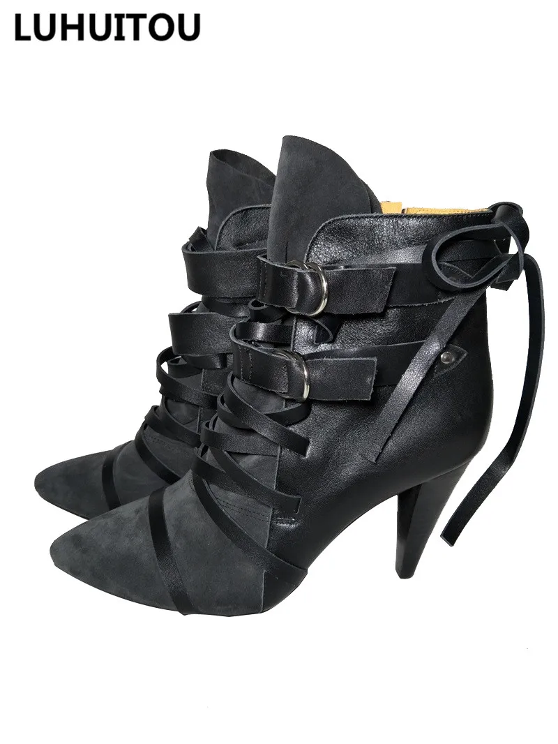 

women`s winter genuine leather boots quality suede fringe ankle boots classical cowboy boots elegance lady shoes High heels boot