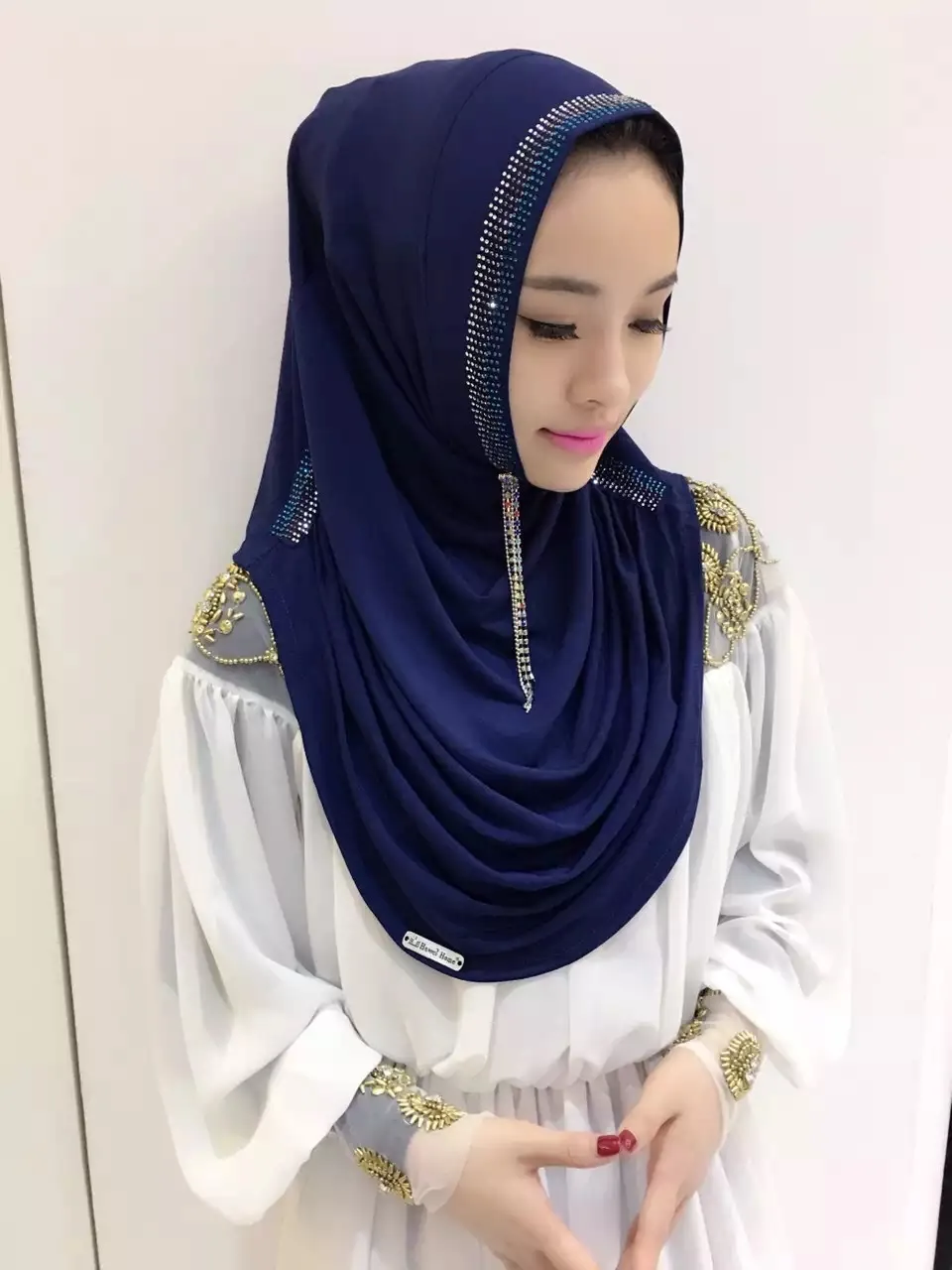 Женский хиджаб мусульманский шарф с бриллиантами и капюшоном мгновенная шапка