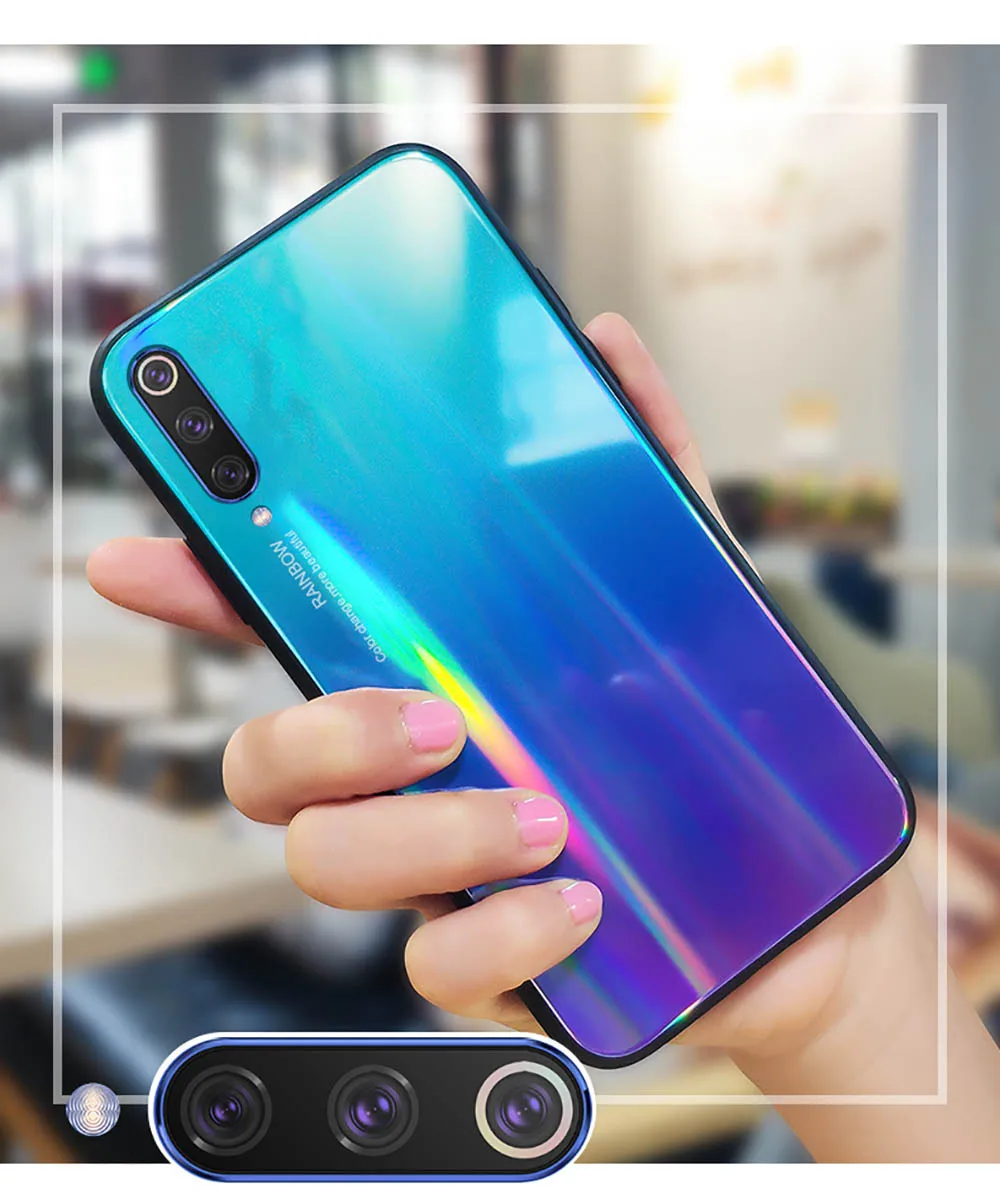 xiaomi mi 9 se чехол Лазерный закаленное Стекло для телефона для Xiaomi 8 9 6X с уклоном, разноцветные, Крышка корпуса для huawei Mate20 li