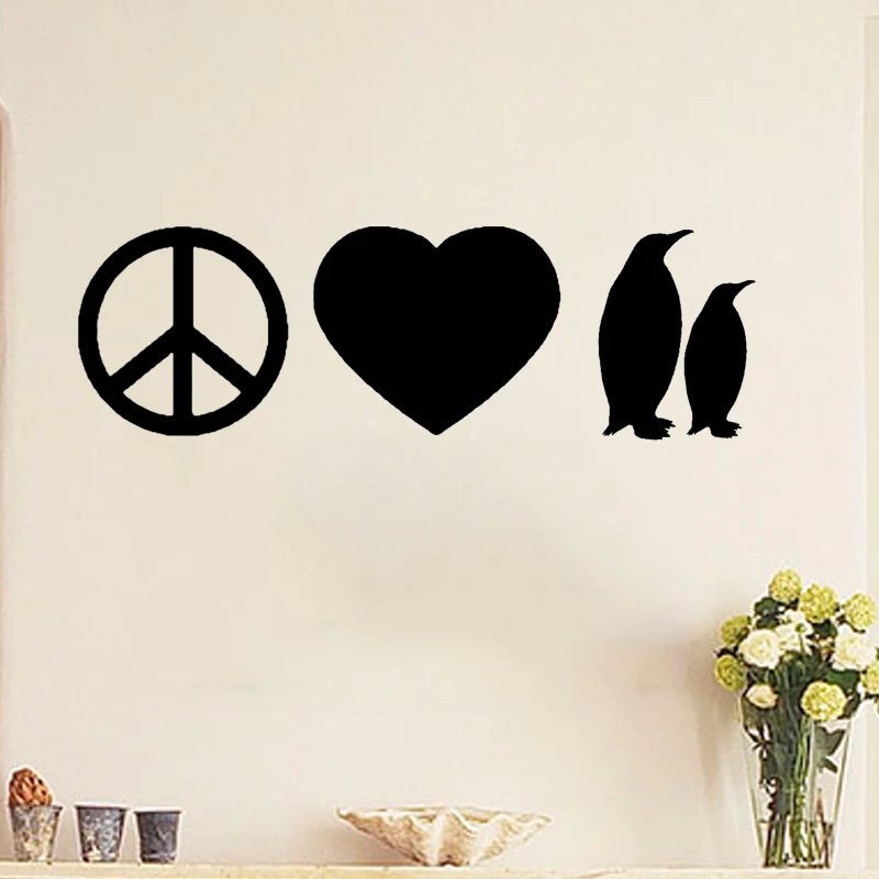 Hot Peace Love Super Funny Likable Penguins Vinyl Wall Sticker Decal Art Deco Mural | Дом и сад