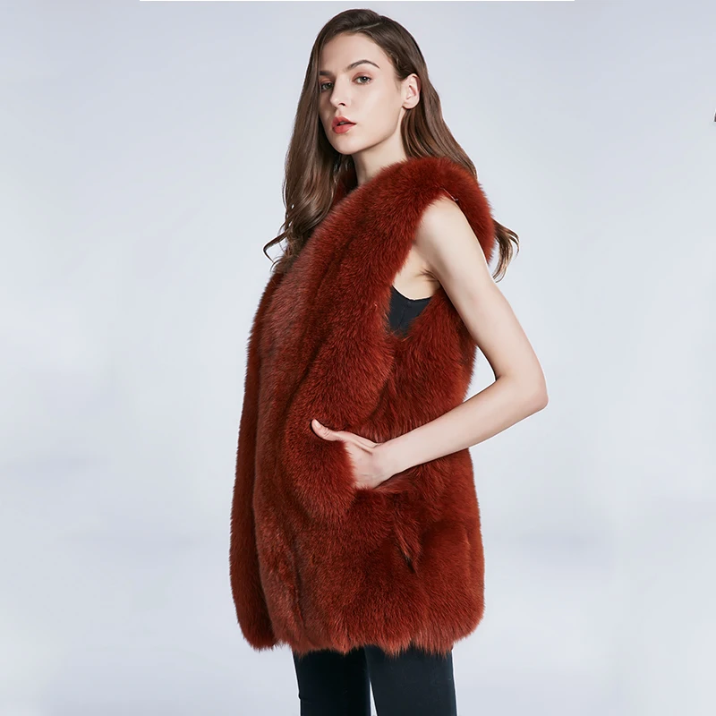 JKP NEW Women real natural fox fur coat 70cm Fur animal vest sleeveless Outwear  fashion winter fur coat  ZHM-75C