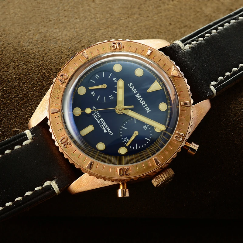 Часы San Martin Sixty Five бронзовые автоматические часы для дайвинга швейцарские ETA7753 с