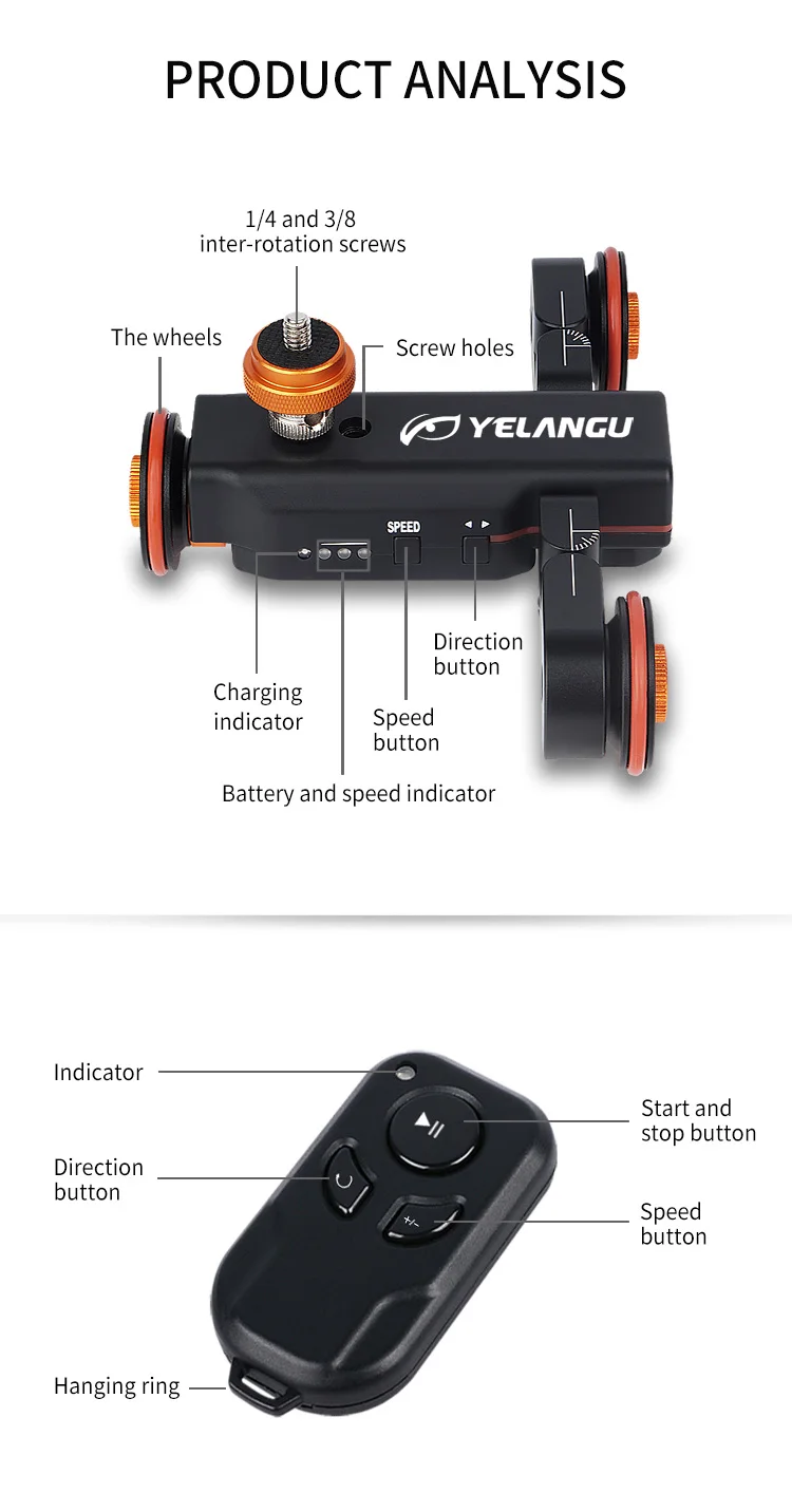 YELANGU L4X Autodolly Электрический ползунок моторизованный шкив автомобиля Cine Dollies шкив роликовый Скейтер с беспроводным пультом дистанционного управления для DLSR и т. д