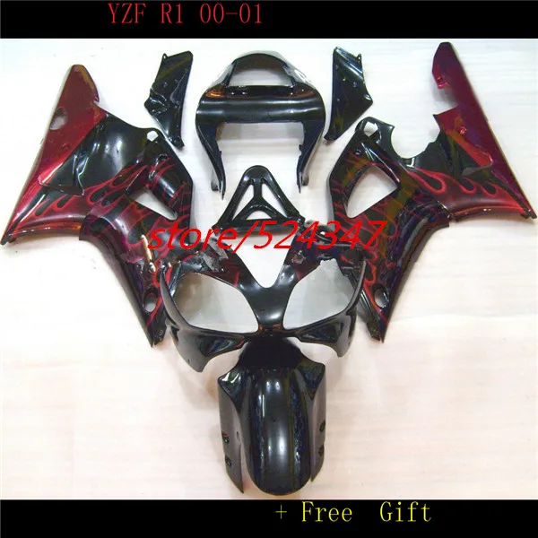 

Hey-Red flames+Fairing For YZF-R1 R1 YZFR1 00 01 YZF1000 Red black 2000 2001 YZF 1000 YZF R1 00-01 Body for Yamaha