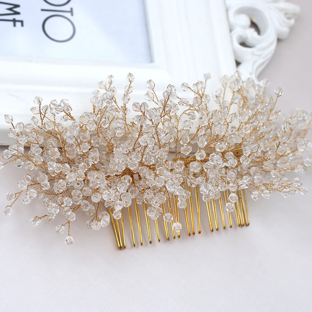 Расчески для волос золотого цвета расшитые бисером принцессы свадьбы подружек