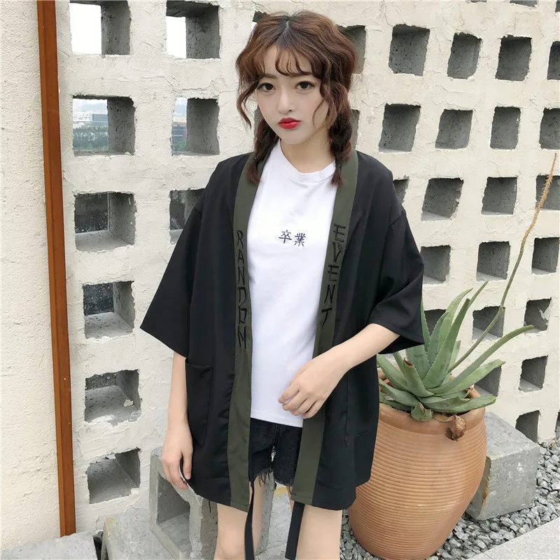Couple Japanese Kimono Summer Cardigan Kimono Yukata Woman Black Summer Loose Outer Garment