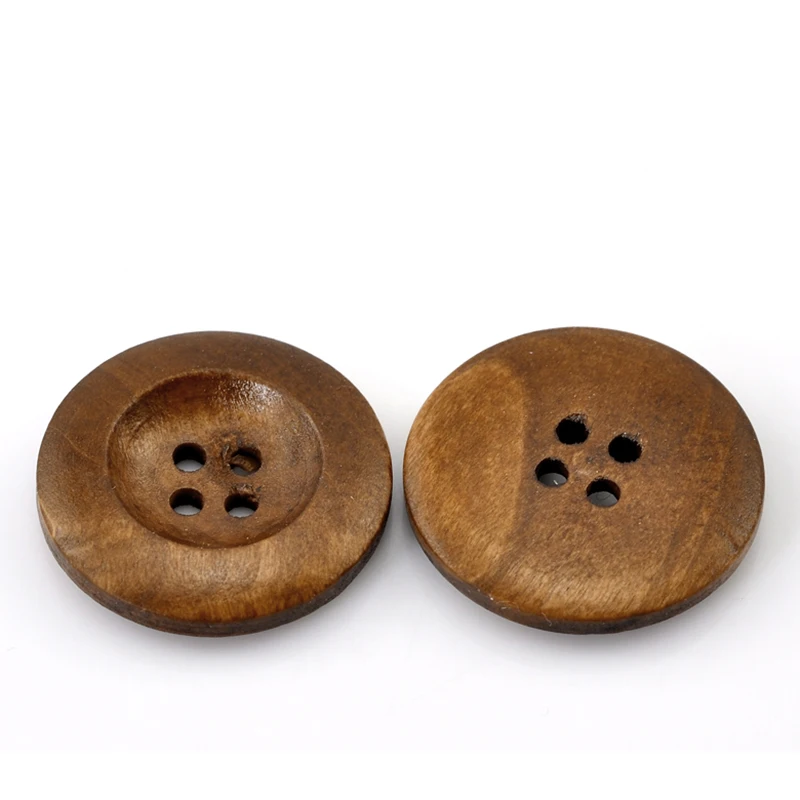Деревянные Швейные Кнопки Скрапбукинг 4 отверстия Круглый Свет кофе 25 мм (1 &quot)
