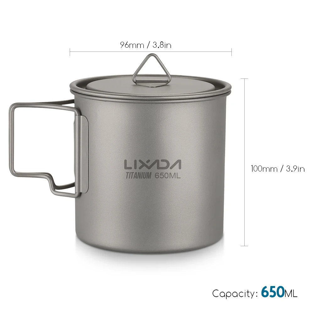 Lixada Ultralight Титан кофейная кружка в виде 300/350/550/650 мл открытый воды Кемпинг кухонная посуда воды кружка посуда с складная ручка - Цвет: 650ml