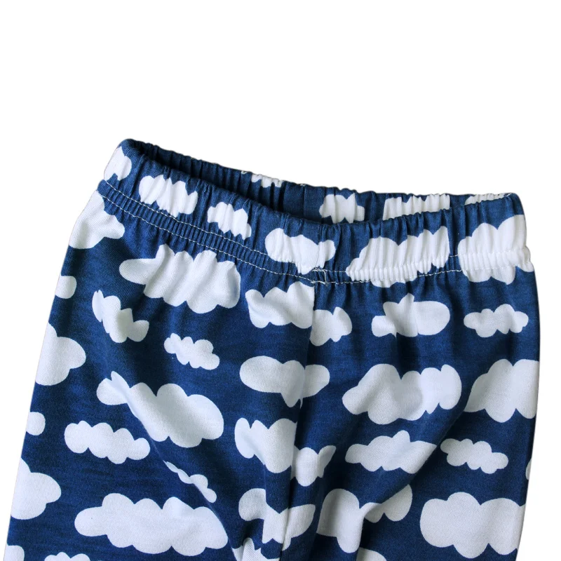 Летние детские футболки со стрелками и брюки с облаками хлопковые костюмы для