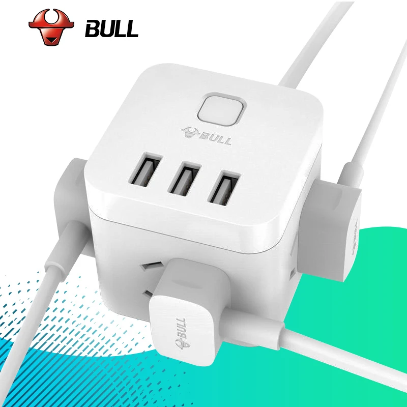 BULL творческие куб Мощность полосы 3usb Max 3.1A быстрой зарядки 1 5 M/3M бытовой