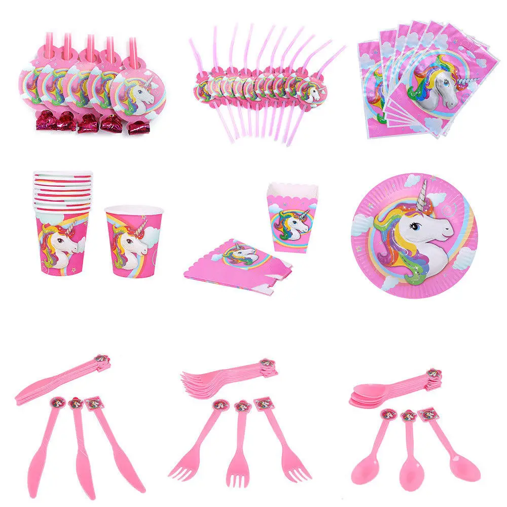 Единорог тема девочка Мальчик День рождения пользу ребенка душ кружки тарелки