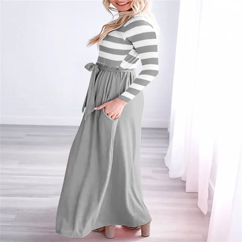 2018 Новый Для женщин платья Лидер продаж в полоску с круглым вырезом шить Женское