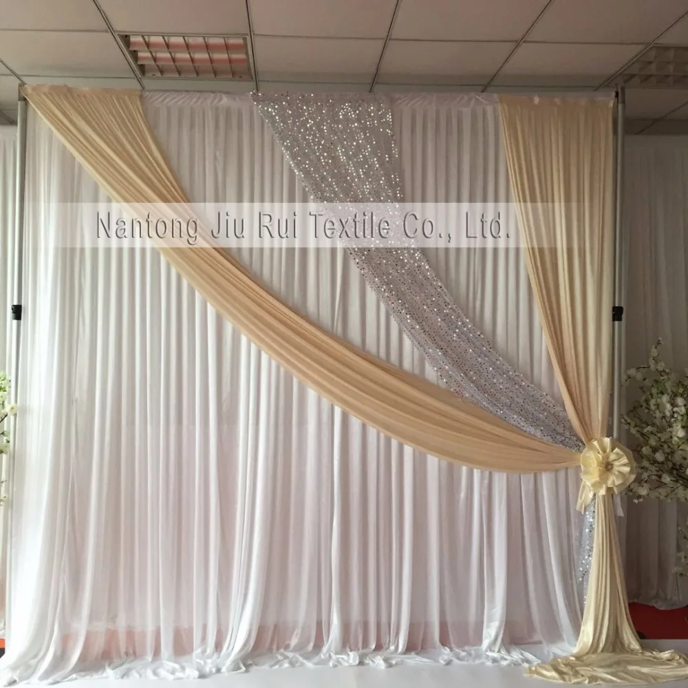 

2 pcs/lot 3m Hx 3mW Hot Sale White Curtain With Cream Silver Sequin Drape Wedding Backdrop