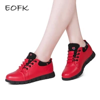 eofk spring autumn women flats leather casual sneakers shoes comfortable lace pu ladies up womens red rubber zapatillas mujer