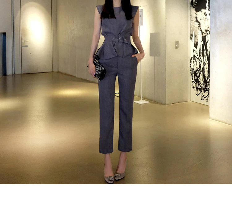 Женская офисная одежда Clobee элегантные летние топы без рукавов с оборками и брюки