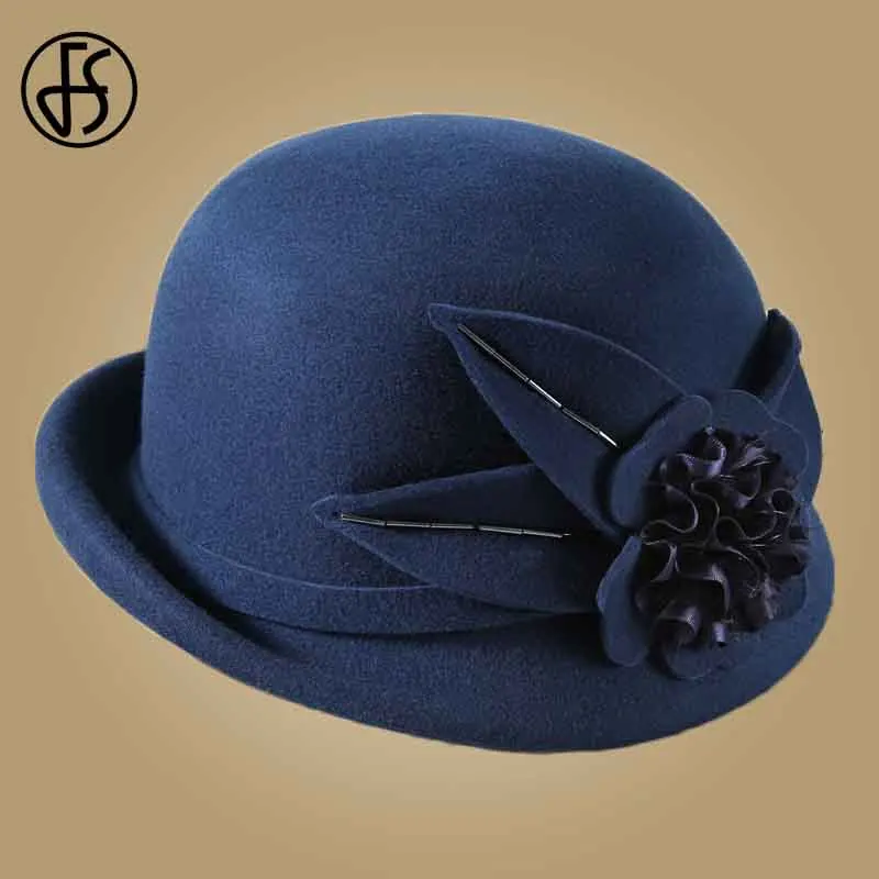 Женская фетровая шляпа FS черная шерстяная с широкими полями осенне зимняя