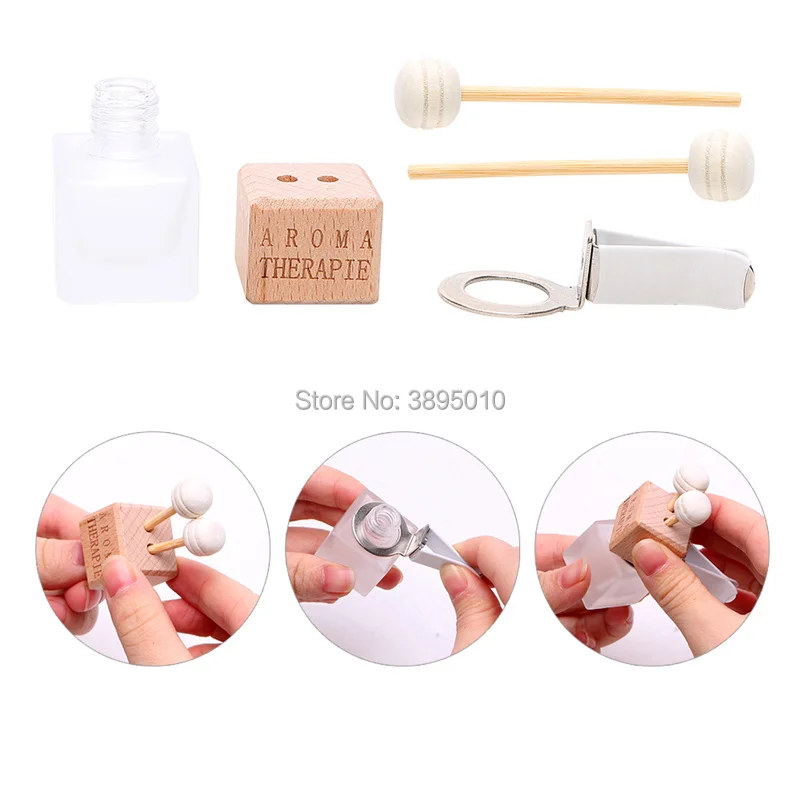 100Pcs 8ml Clear Glass Car Air Freshener Perfume Clip Diffuser Empty Essential Oil Vials Bottles Vent Outlet With Wooden Cap | Красота и