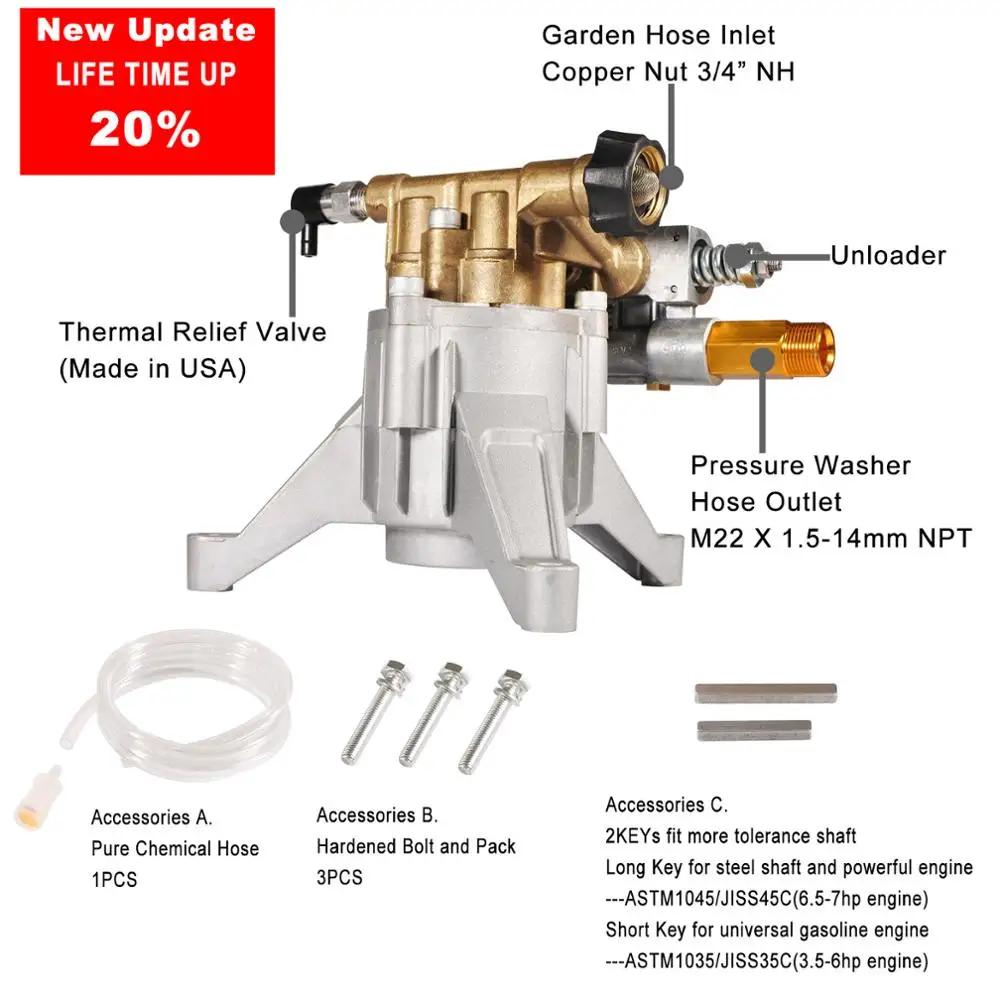 YAMATIC вертикальный осевой Cam насос для мойки с давлением 3100 PSI на 2,5 GPM 7HP 7/" вал с латунной головкой насос для мойки высокого давления