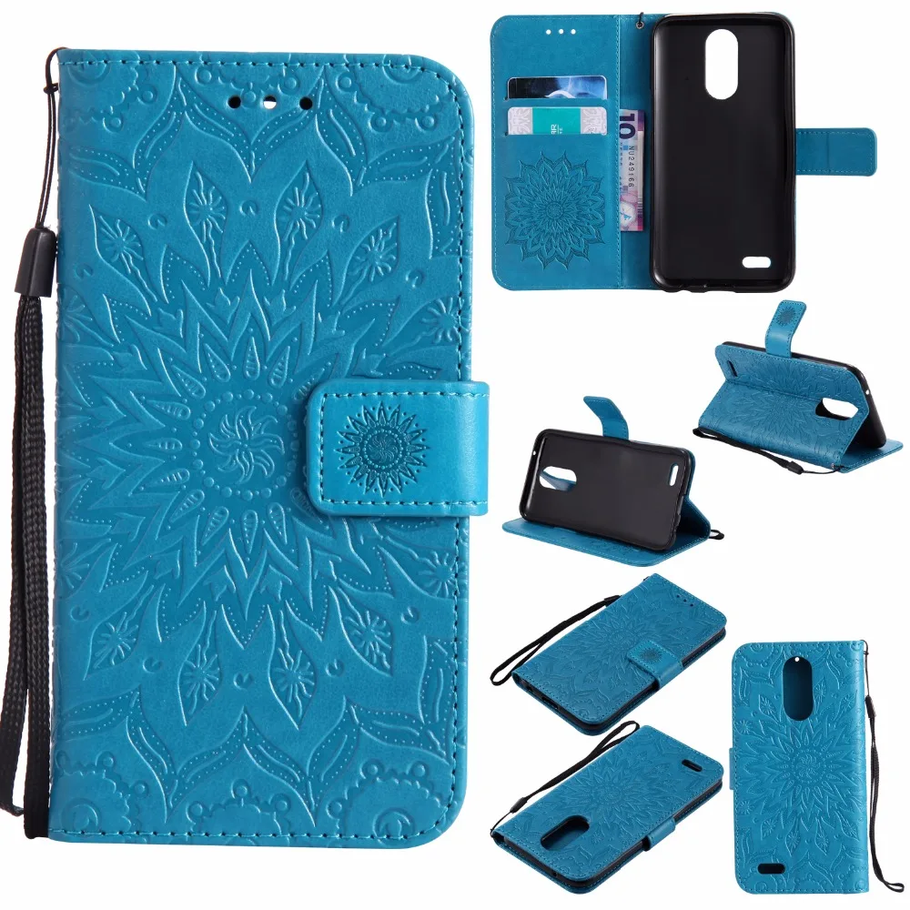 Новая Горячая Кожа Case Для LG k10 2017 Sunflower Тиснением PU Флип бумажник Кожи Стойки с