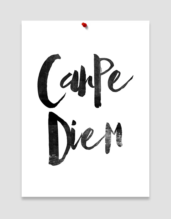 Carpe Diem The Day черно белое искусство в скандинавском стиле типографическое
