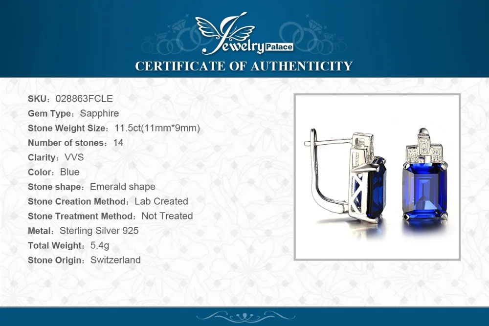 JewelryPalace 11ct Роскошь Океан Синий Сапфир Клип Серьги Стерлингового Серебра 925