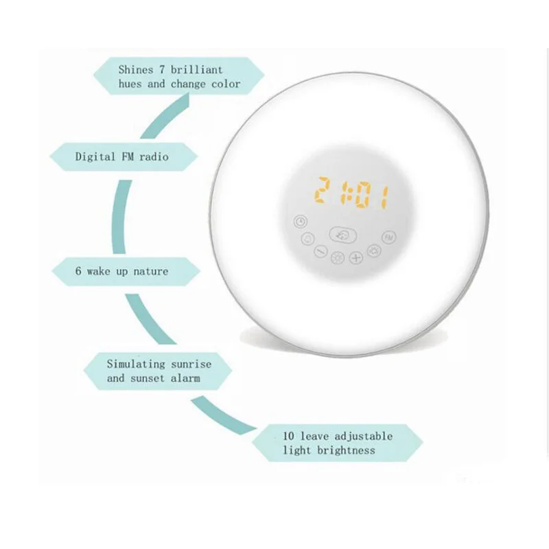 Digital LED Time Display FM Radio Touch Sensor Brightness Wake-up Alarm Clock Light Sunrise Simulation Morning | Дом и сад