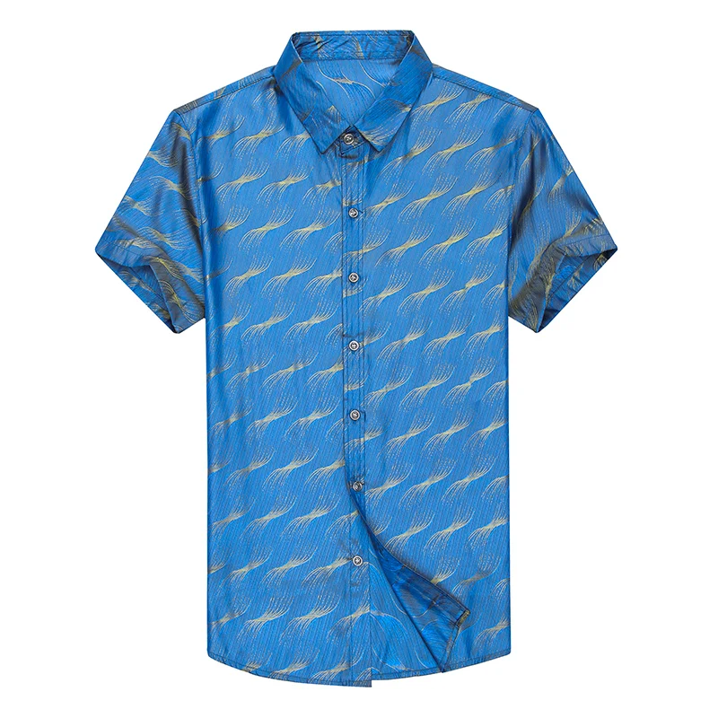 Мужская шелковая рубашка в полоску Повседневная с короткими рукавами летняя