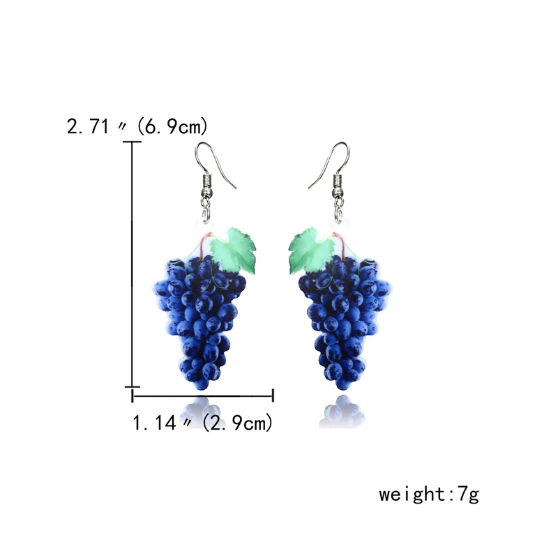 Grape Серьги с фруктами, оранжевые Висячие серьги для женщин и девушек, акриловые персиковые серьги, виноград, кокосовое дерево, манго, канталупа, ювелирное изделие - Окраска металла: Grape