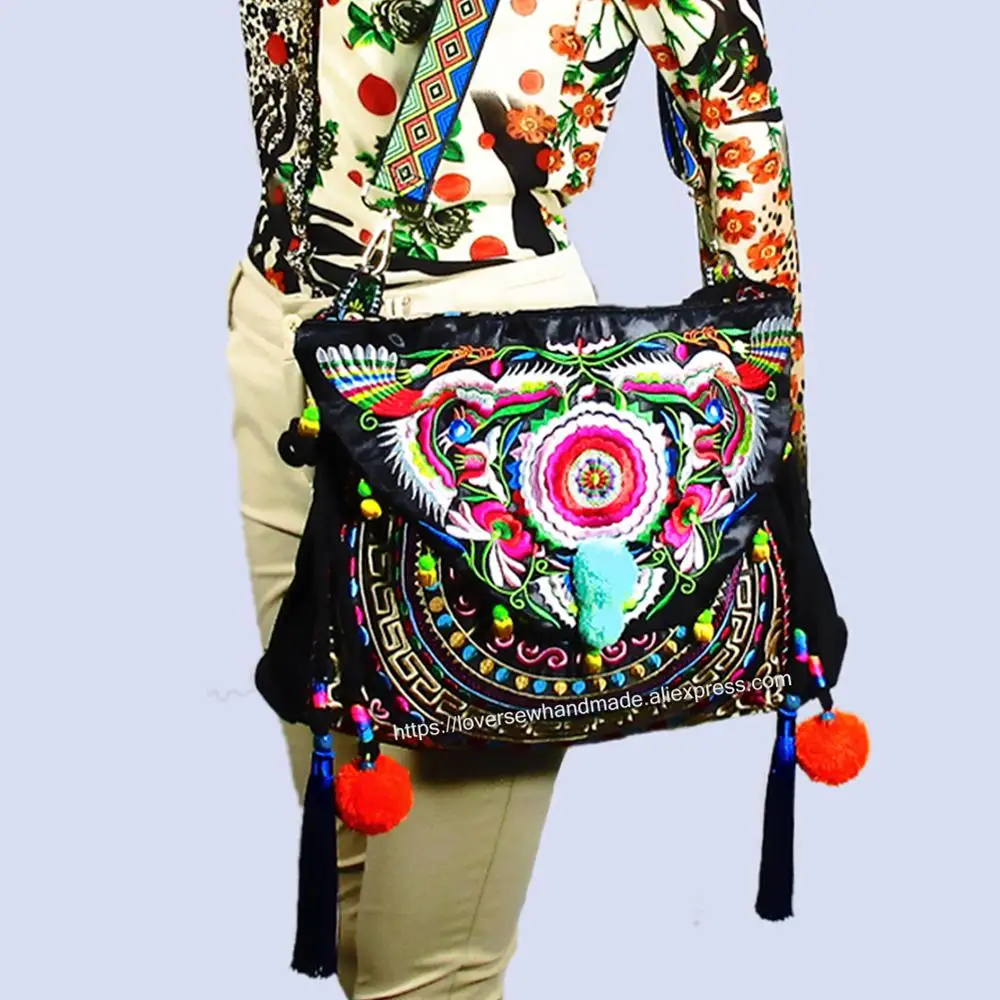 2-usage Vintage Hmong Tribal Ethnic Thai Indian Boho shoulder bag messenger  purse hobo tote bag for women embroidery , SYS-558