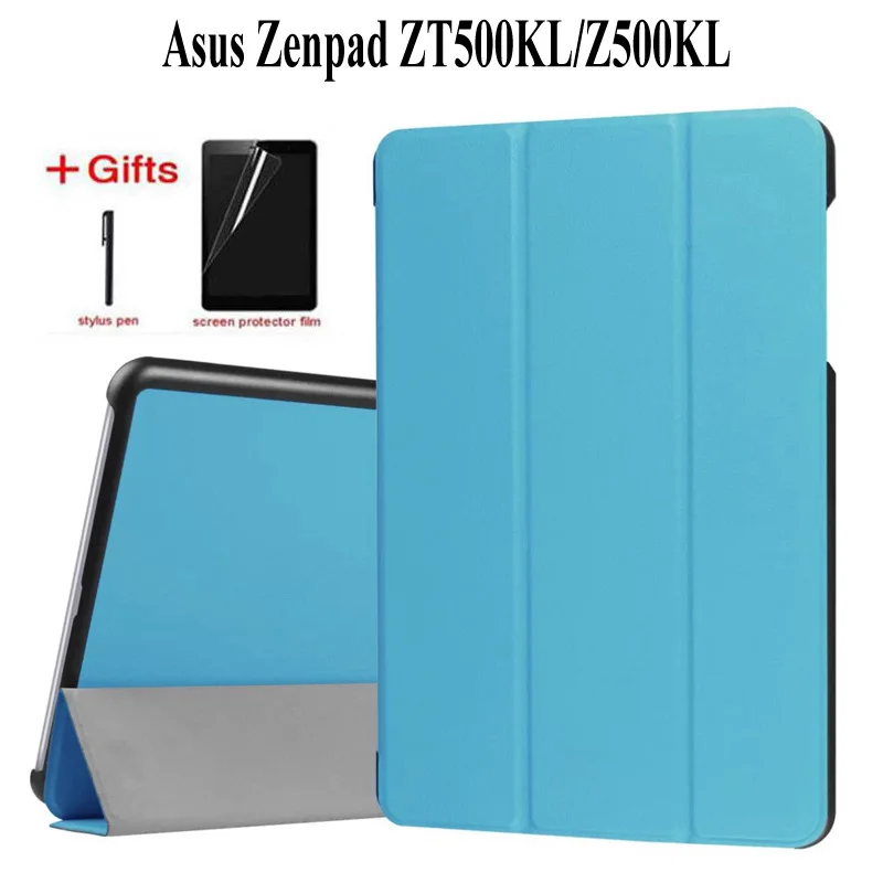 Тонкий чехол из искусственной кожи для Asus ZenPad Z10 ZT500KL Funda, умный чехол-подставка для Asus ZenPad 3S 10 LTE Z500KL 9,7 дюймов, Чехол+ пленка+ ручка