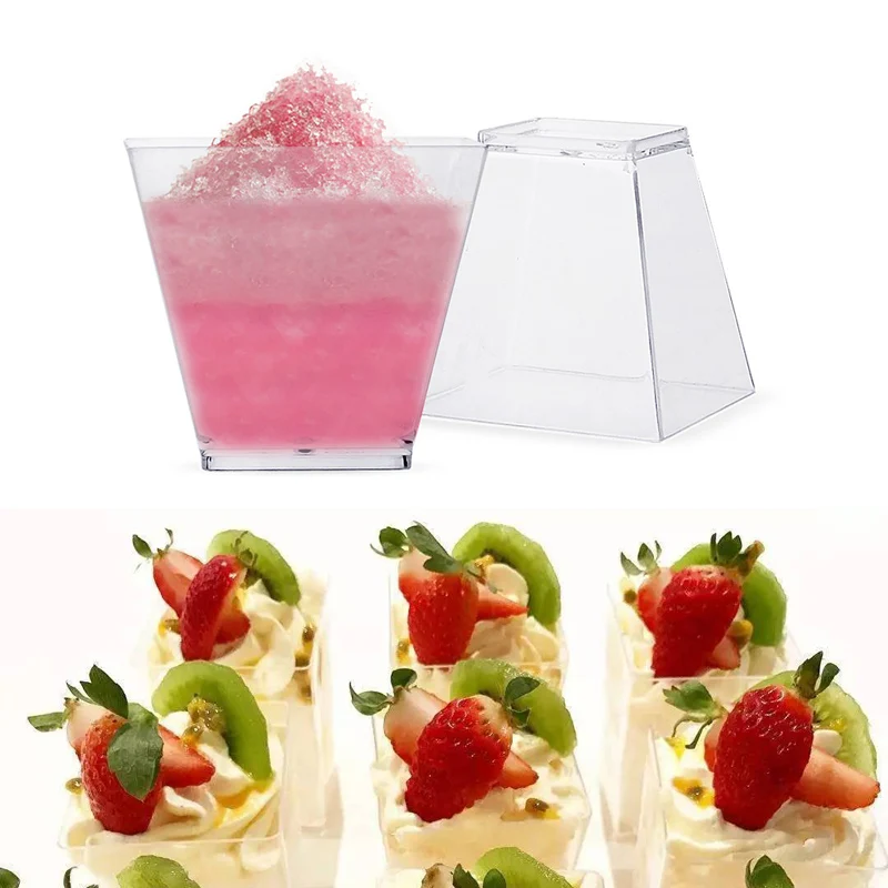 

50pcs Plastic Disposable Cake Dessert Cups Portion Containers Cups Pudding Mousses Yogurt Jelly Fruits Display Plastic Cup Cake