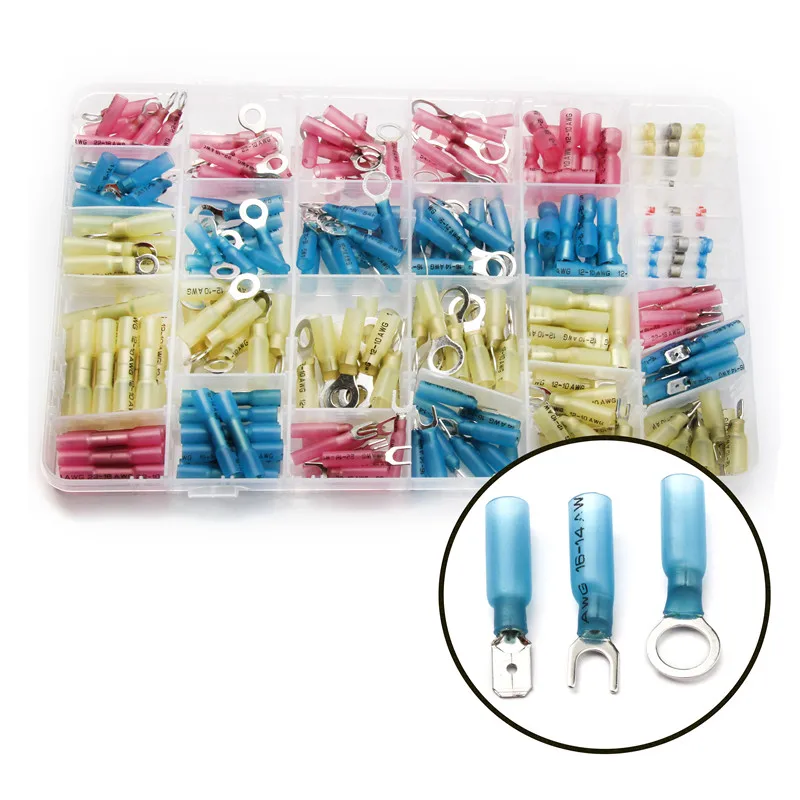 260Pcs Ring Fork Spade Splice Heat Shrink Assorted Butt Connectors Fully-Insulated Mixed Wire 22-10AWG Guang Crimp Terminal Kit |