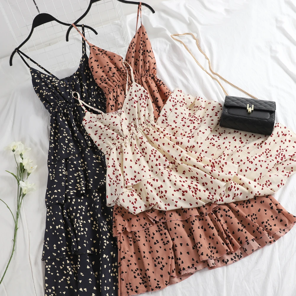 Женское шифоновое многослойное платье повседневное облегающее на бретелях