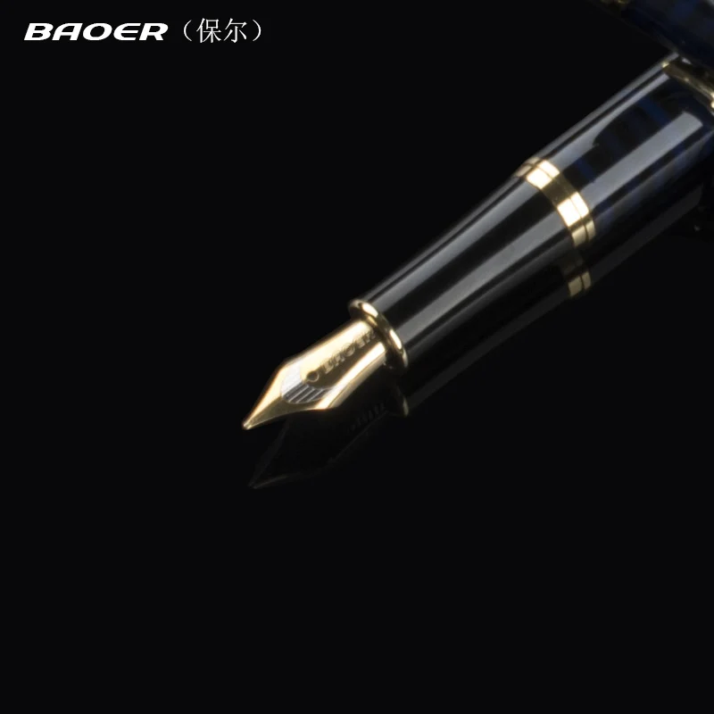 Металлическая перьевая ручка Baoer 388 с синим и золотым зажимом 0 5 мм роскошные