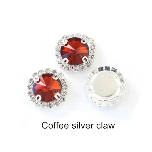 Coffee-Silver 5 размеров, цветные круглые стразы с кристаллами и пряжкой, Пришивные круглые стразы Rivoli, пришивные стразы для свадьбы, Dess B1074 - Цвет: Coffee-Silver