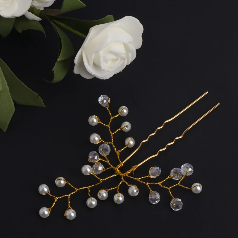 

Bride Hairpins Wedding Clip Alloy Faux Pearl Jewelry Headdress Bridal Handmade