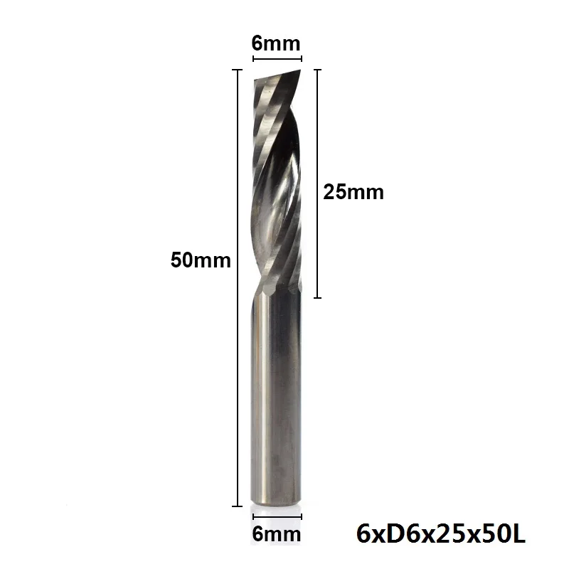 1pc 6x25x50mm XCAN 1 шт. 6 мм хвостовик Одиночная Флейта Карбид Концевая фреза спиральная фреза прямой хвостовик ЧПУ Гравировальный Бит фреза - Длина режущей кромки: 1pc 6x25x50mm
