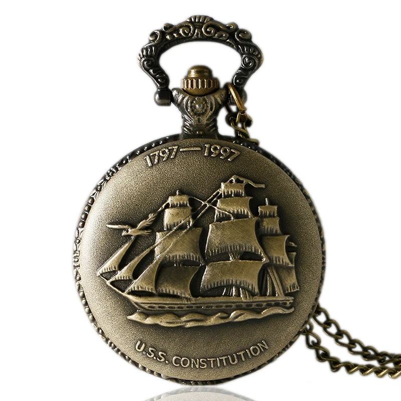 

Bronze Mini Small Quartz Pocket Watch Sailing Canvas Boat Ship Necklace Clock Pendant Watches Chain Women Men Girlfriend Gift