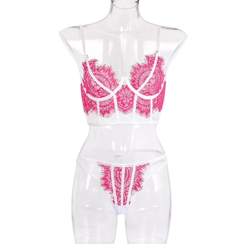 2019 Women Sexy Chic Ultra-Thin Bra Set Breathable Lace Patchwork Underwear Lingerie Jacquard Transparent Body Suit | Женская одежда