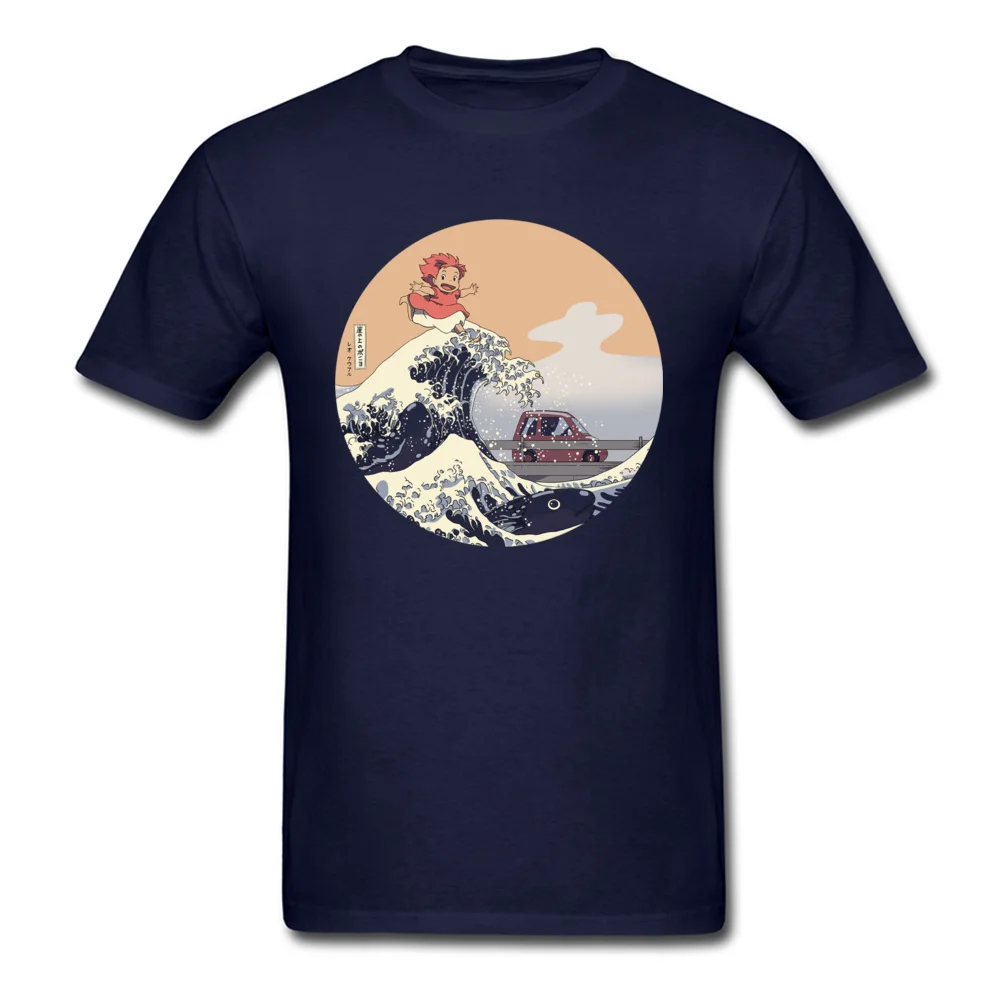 Футболка с морским принтом Ponyo On The Cliff, Мужская футболка, топы из хлопка с рисунком, новинка - Цвет: Тёмно-синий