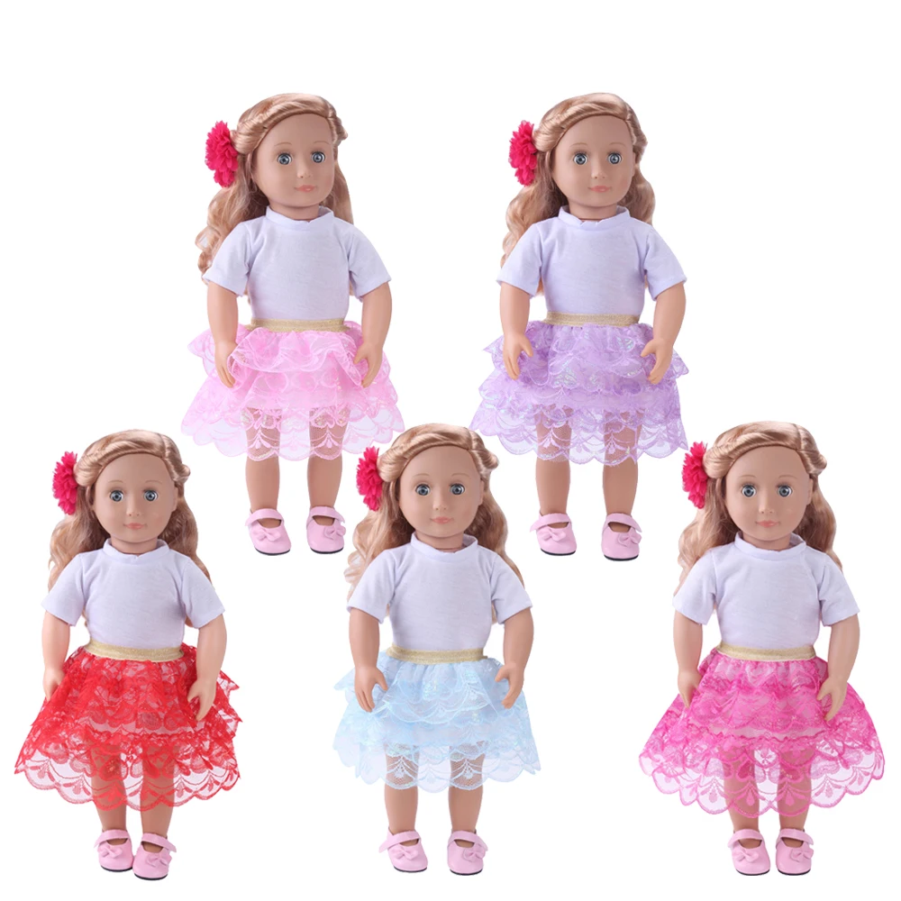 Куклы одежда американский стиль новинка белая футболка + многослойная кружевная